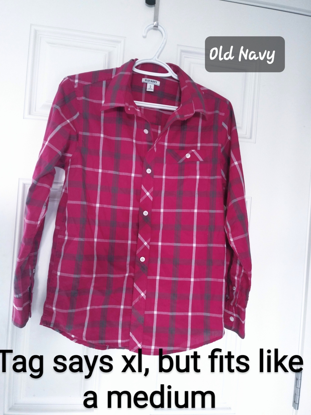 Old Navy Women's Dark Pink Plaid Button-Down Shirt